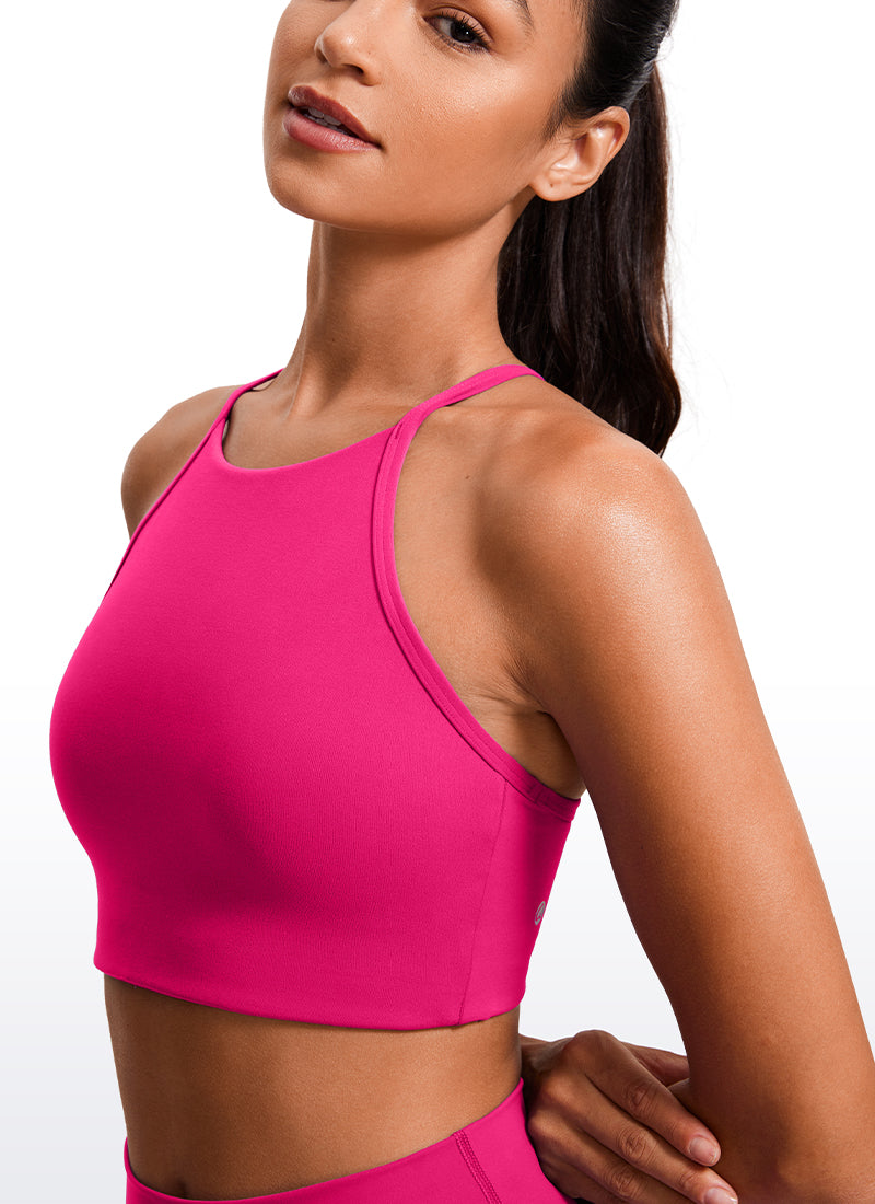 CRZ YOGA Butterluxe Womens High Neck Y Racerback Sports Bra Thin Strap Granita Pink