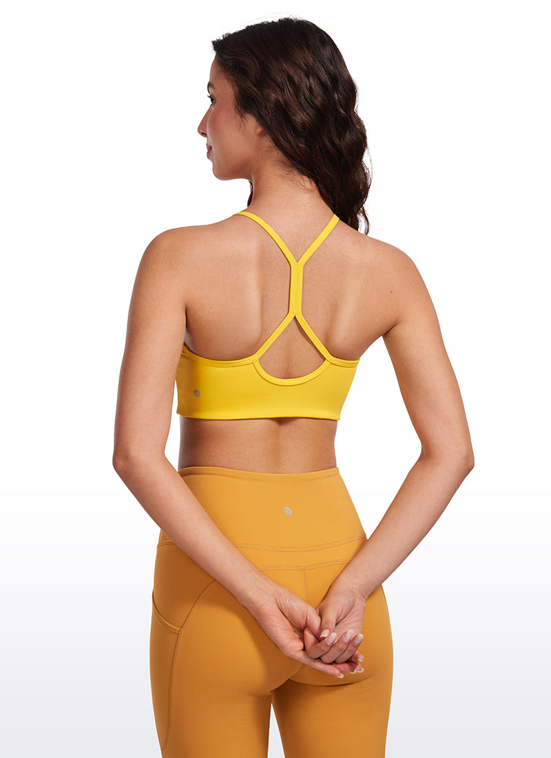 CRZ YOGA Butterluxe Womens High Neck Y Racerback Sports Bra Thin Strap High Visibility Yellow