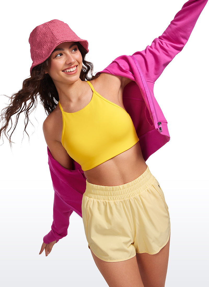 CRZ YOGA Butterluxe Womens High Neck Y Racerback Sports Bra Thin Strap High Visibility Yellow