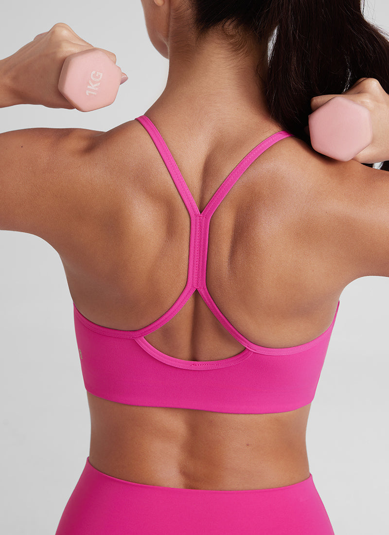 CRZ YOGA Butterluxe Womens High Neck Y Racerback Sports Bra Thin Strap Hibiscus Purple