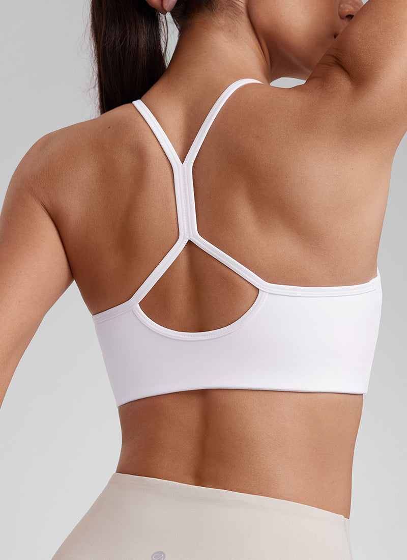CRZ YOGA Butterluxe Womens High Neck Y Racerback Sports Bra Thin Strap White