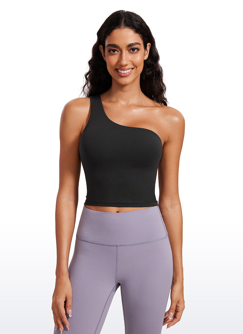 CRZ YOGA Butterluxe Women's One Shoulder Longline Sports Bra Black