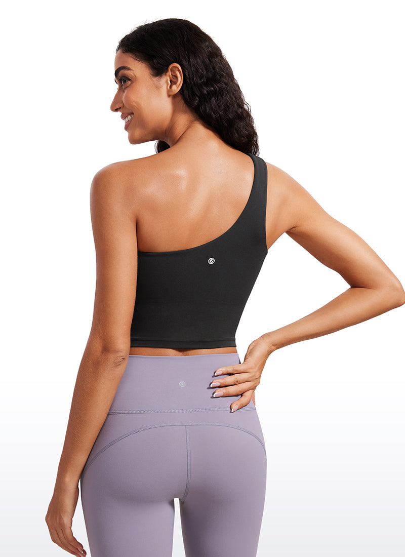 CRZ YOGA Butterluxe Women's One Shoulder Longline Sports Bra Black