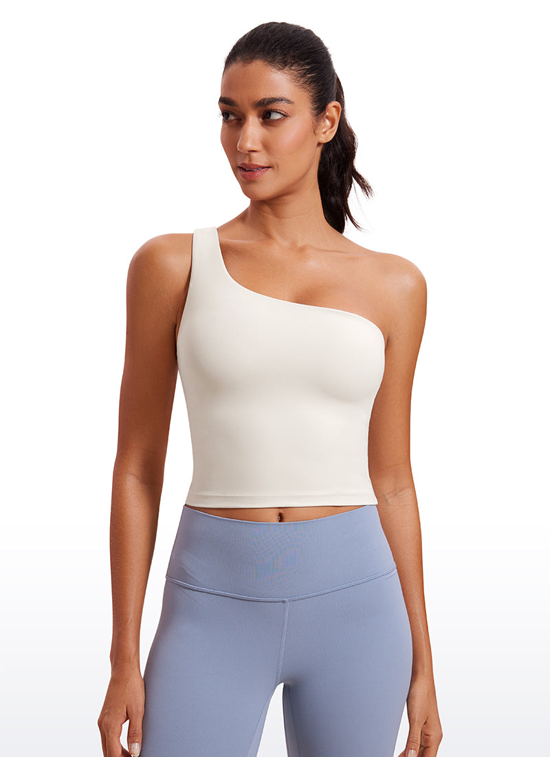 CRZ YOGA Butterluxe Women's One Shoulder Longline Sports Bra Milky White