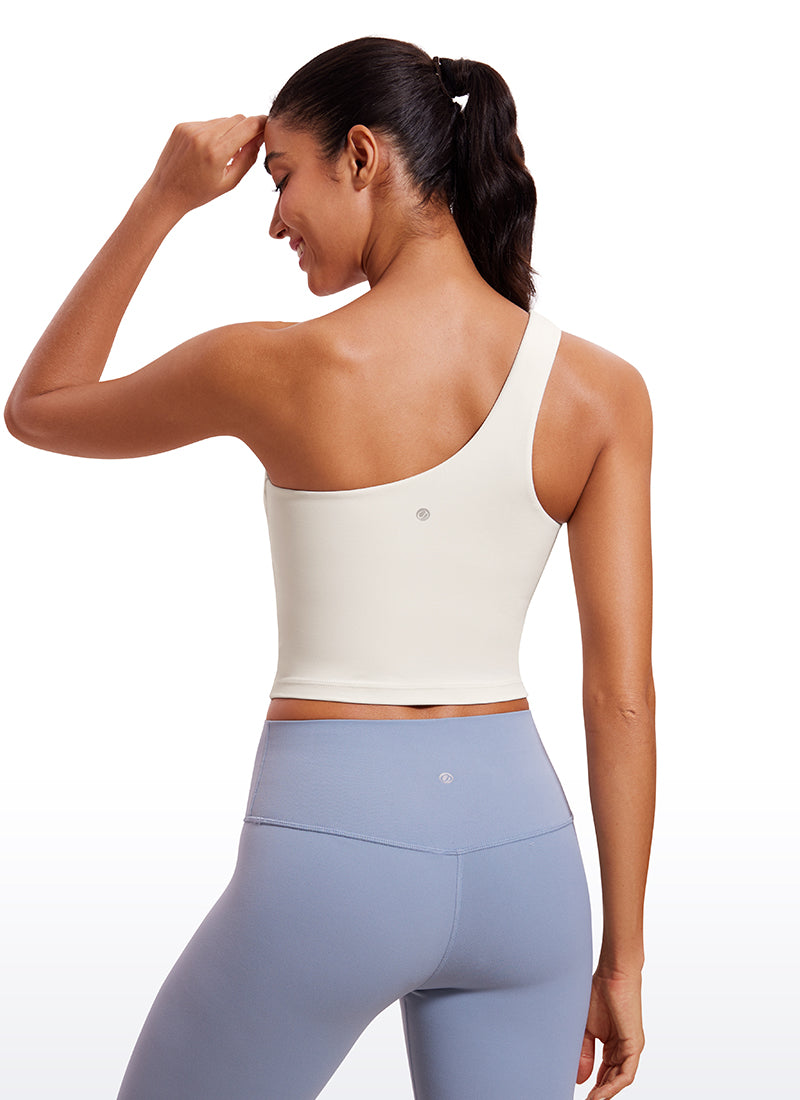 CRZ YOGA Butterluxe Women's One Shoulder Longline Sports Bra Milky White