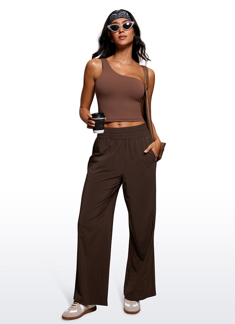 CRZ YOGA Butterluxe Women's One Shoulder Longline Sports Bra Coffee Brown