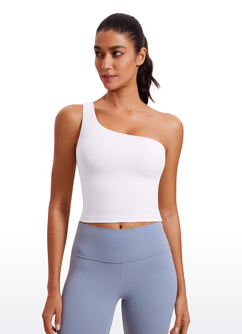 CRZ YOGA Butterluxe Women's One Shoulder Longline Sports Bra White