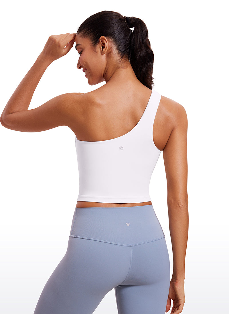 CRZ YOGA Butterluxe Women's One Shoulder Longline Sports Bra White