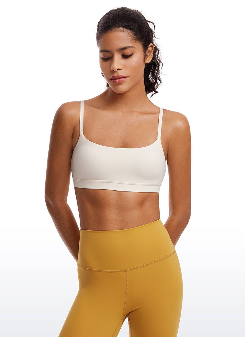 CRZ YOGA Womens Butterluxe Adjustable Spaghetti Strap Scoop Neck Bra White Apricot