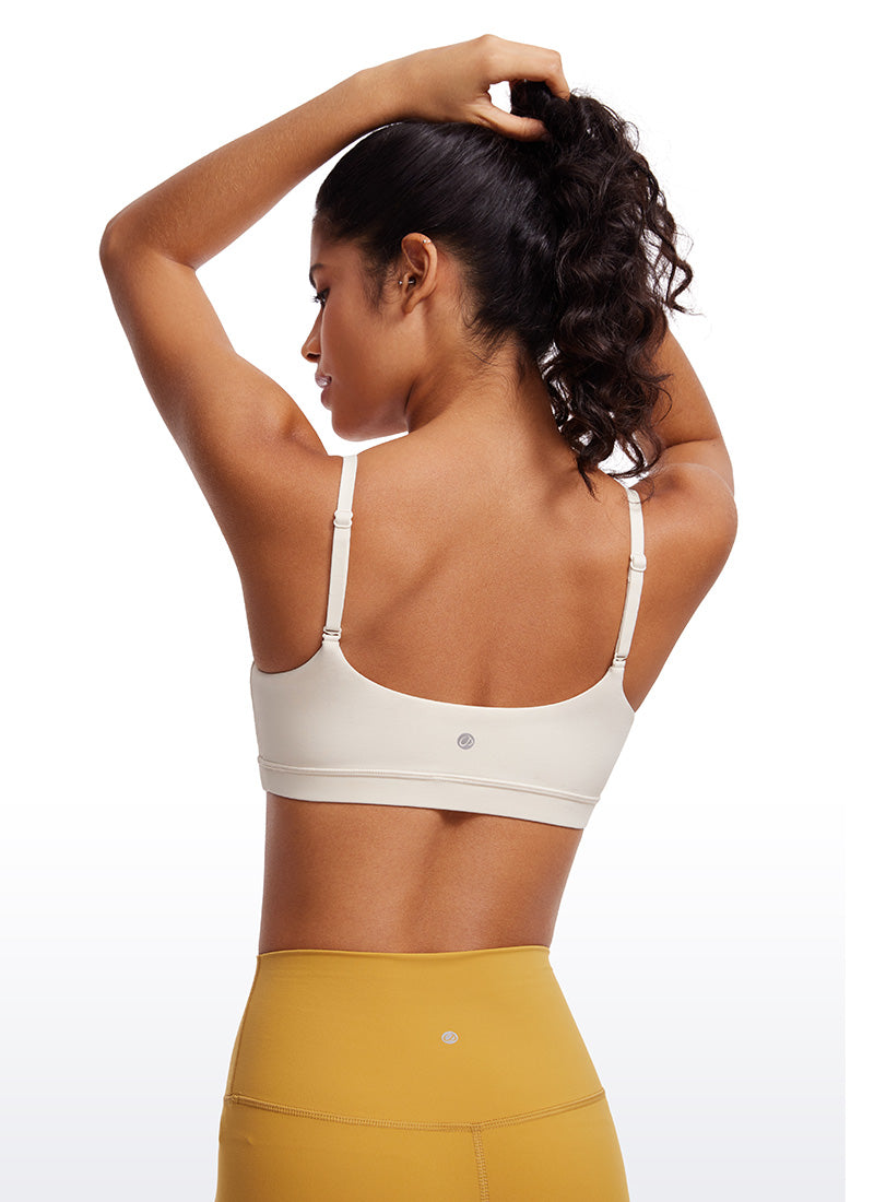 CRZ YOGA Womens Butterluxe Adjustable Spaghetti Strap Scoop Neck Bra White Apricot