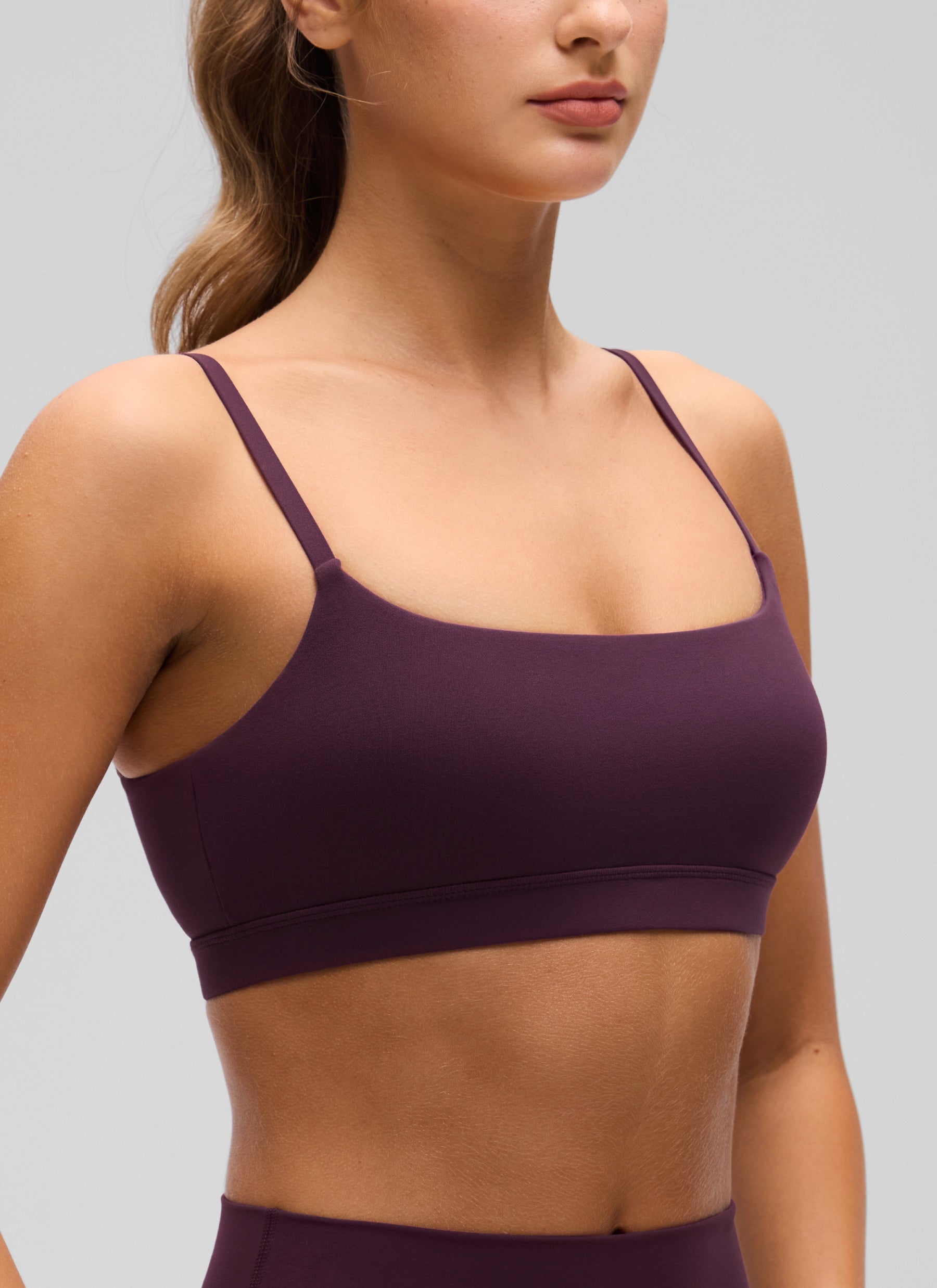 CRZ YOGA Womens Butterluxe Adjustable Spaghetti Strap Scoop Neck Bra Deep Purple
