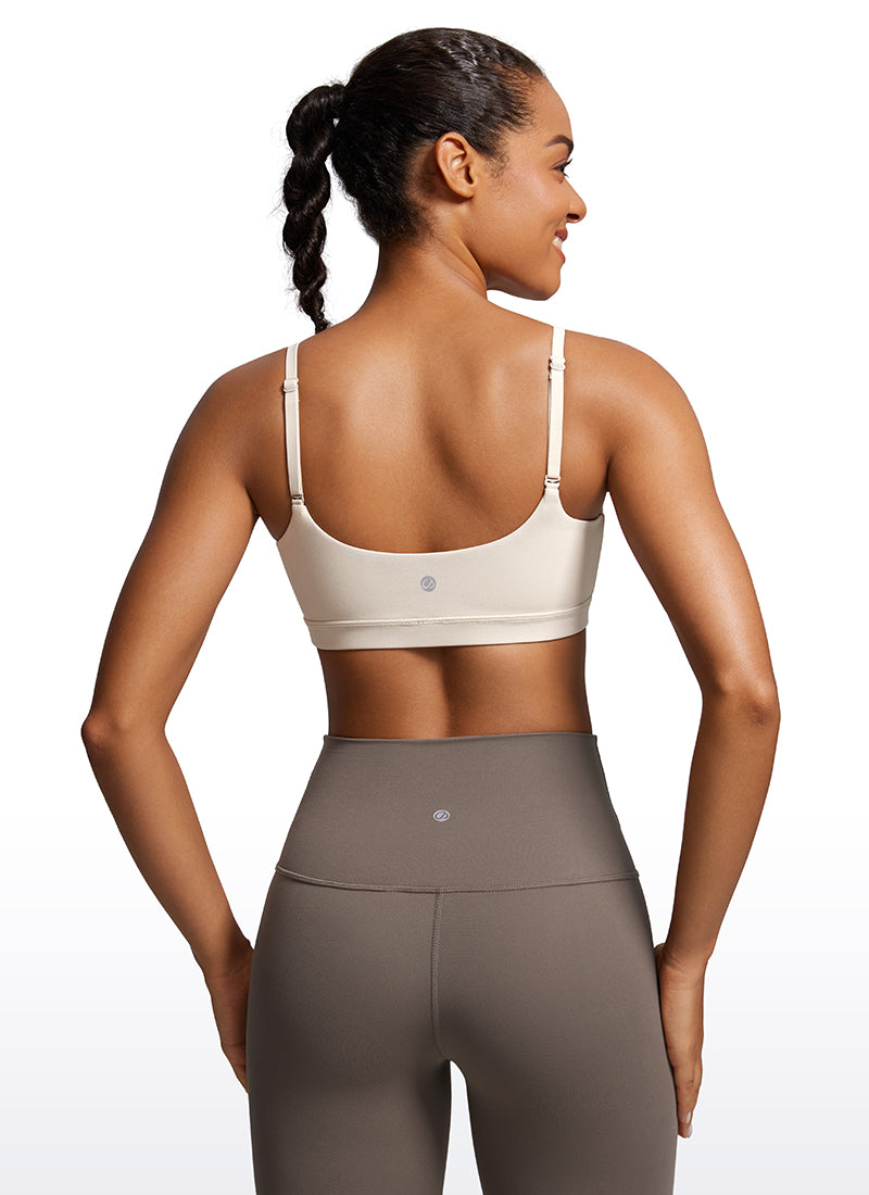 CRZ YOGA Womens Butterluxe Adjustable Spaghetti Strap Scoop Neck Bra Mojave Tan