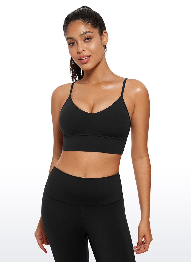 CRZ YOGA Butterluxe Womens V Neck Longline Camisole Workout Sports Bra Black