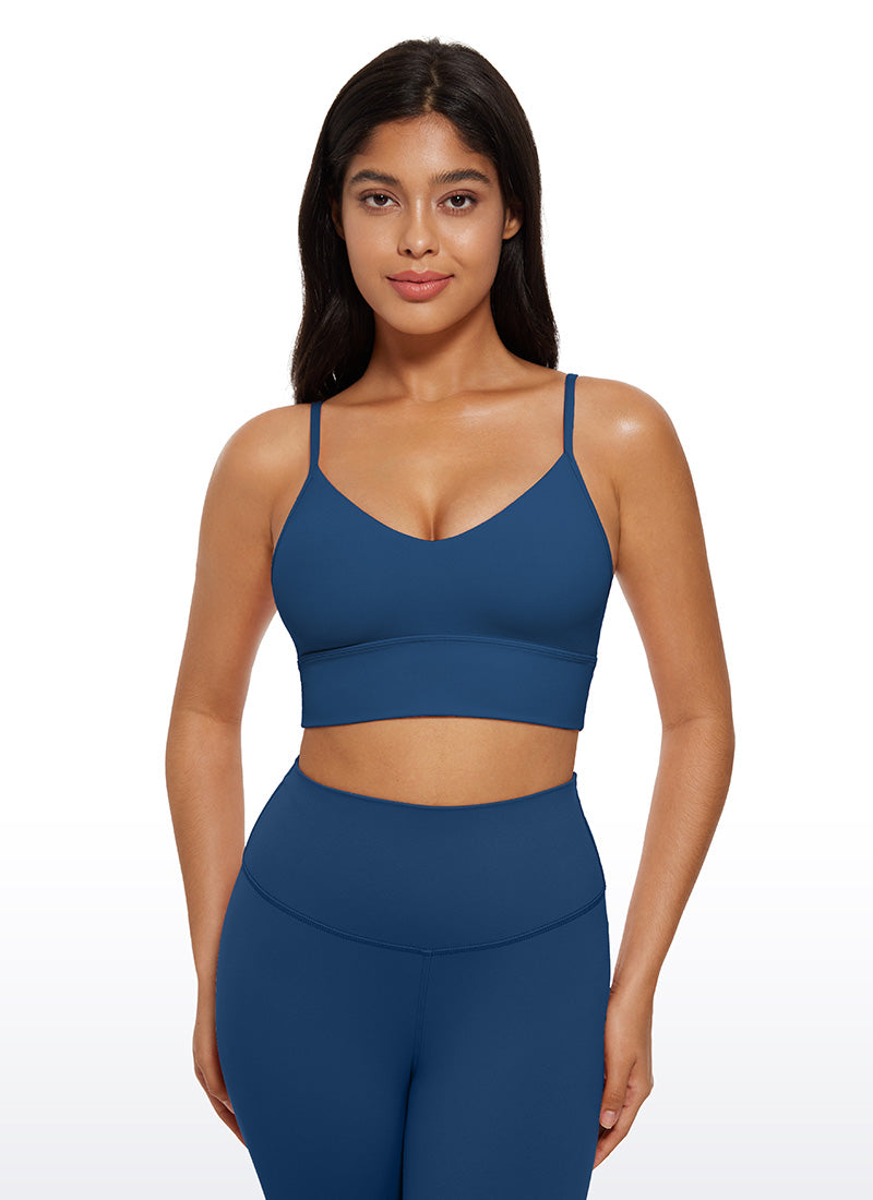 CRZ YOGA Butterluxe Womens V Neck Longline Camisole Workout Sports Bra French Navy