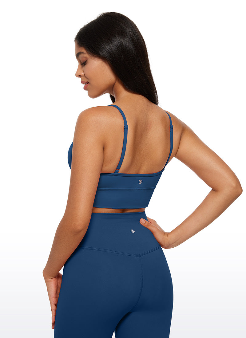 CRZ YOGA Butterluxe Womens V Neck Longline Camisole Workout Sports Bra French Navy