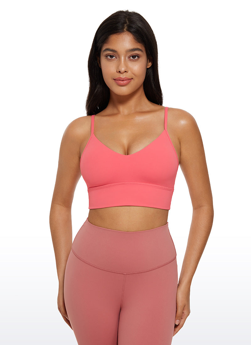 CRZ YOGA Butterluxe Womens V Neck Longline Camisole Workout Sports Bra Raspberry Sorbet