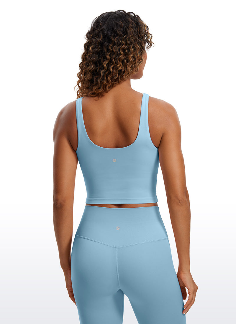 CRZ YOGA Women's Tight Fit Tops Butterluxe Built-in Bra U Back Tank Pure Blue