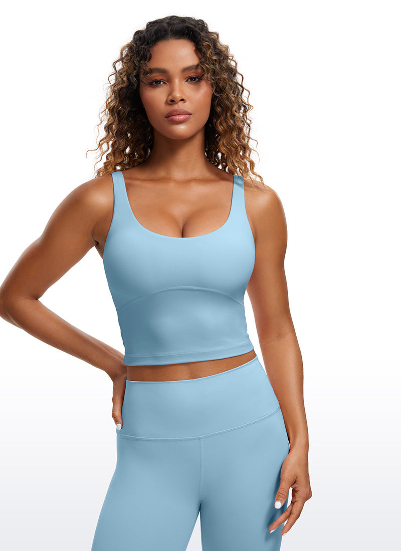 CRZ YOGA Women's Tight Fit Tops Butterluxe Built-in Bra U Back Tank Pure Blue