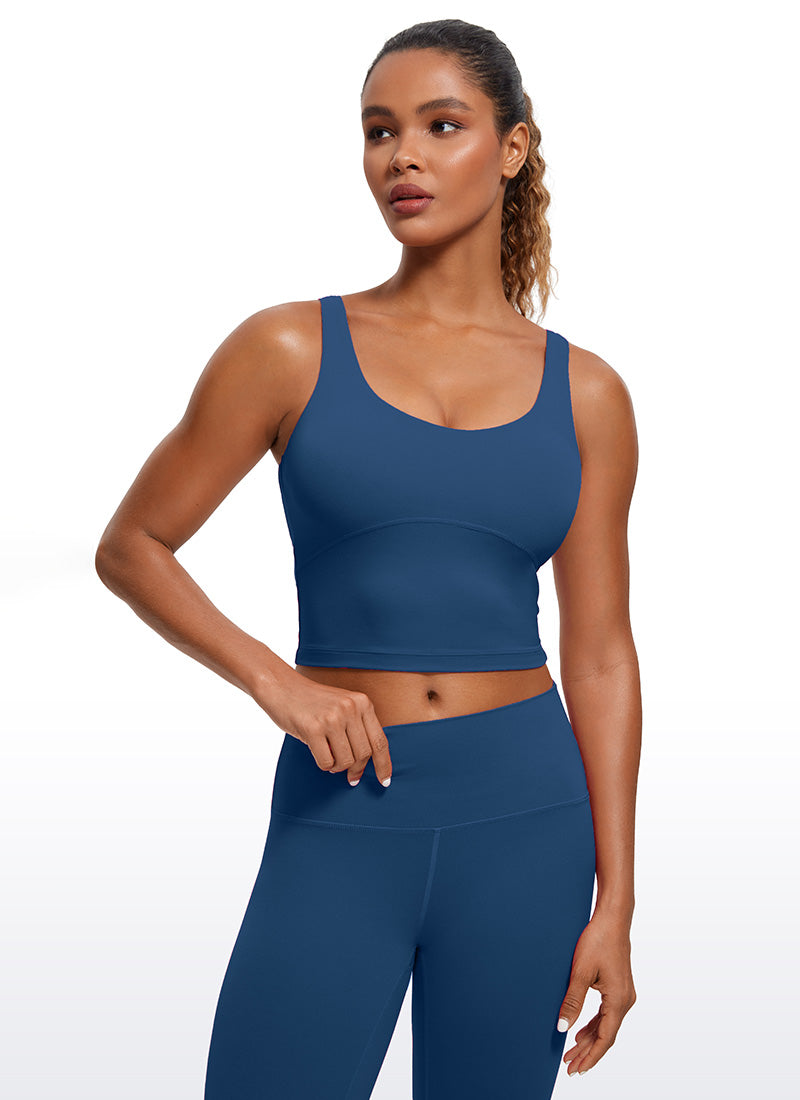 CRZ YOGA Women's Tight Fit Tops Butterluxe Built-in Bra U Back Tank French Navy