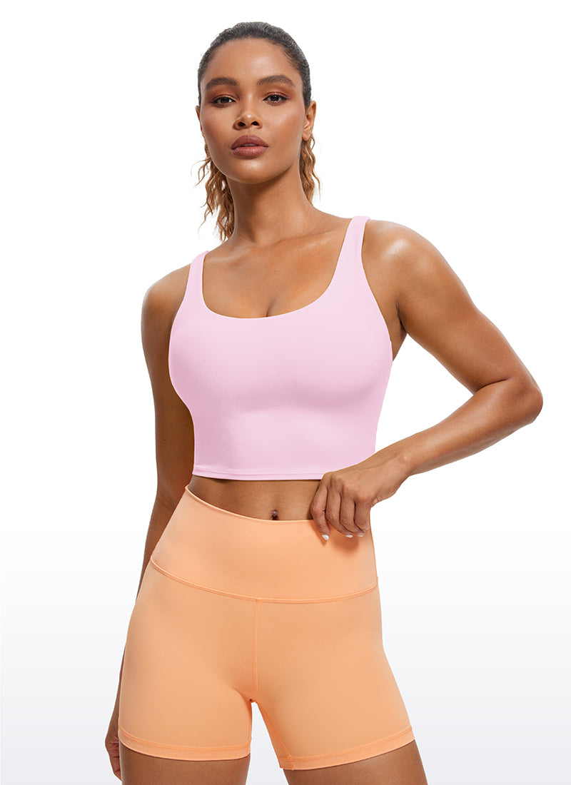 CRZ YOGA Womens Butterluxe Strappy Longline Criss Cross Sports Bra Pink Peony