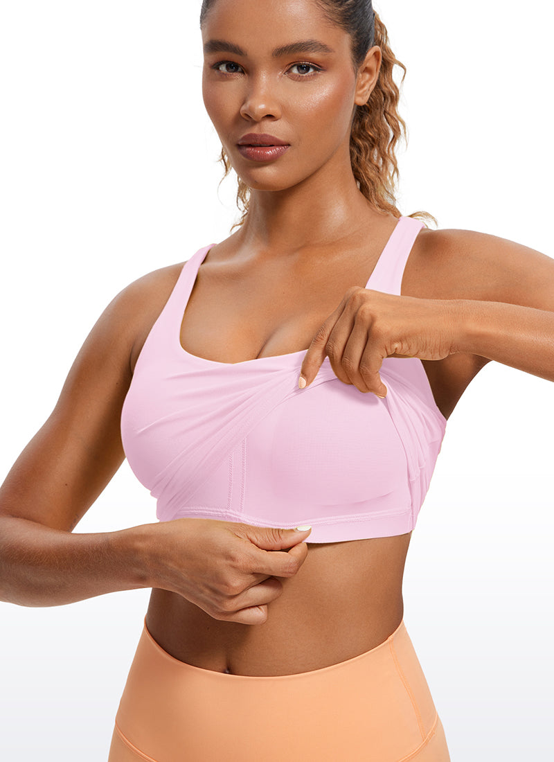 CRZ YOGA Womens Butterluxe Strappy Longline Criss Cross Sports Bra Pink Peony