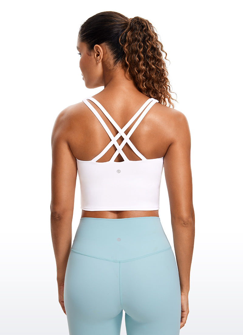 CRZ YOGA Womens Butterluxe Strappy Longline Criss Cross Sports Bra White