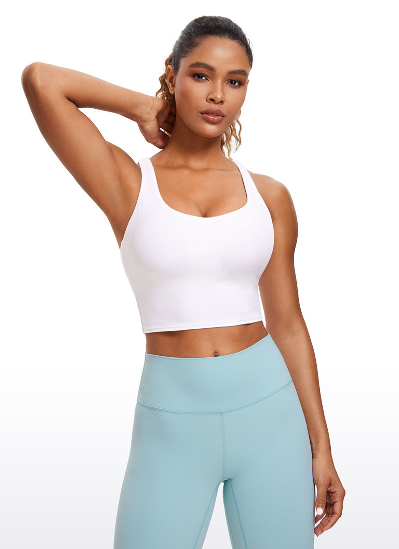 CRZ YOGA Womens Butterluxe Strappy Longline Criss Cross Sports Bra White