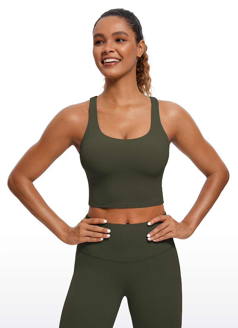 CRZ YOGA Womens Butterluxe Strappy Longline Criss Cross Sports Bra Olive Green