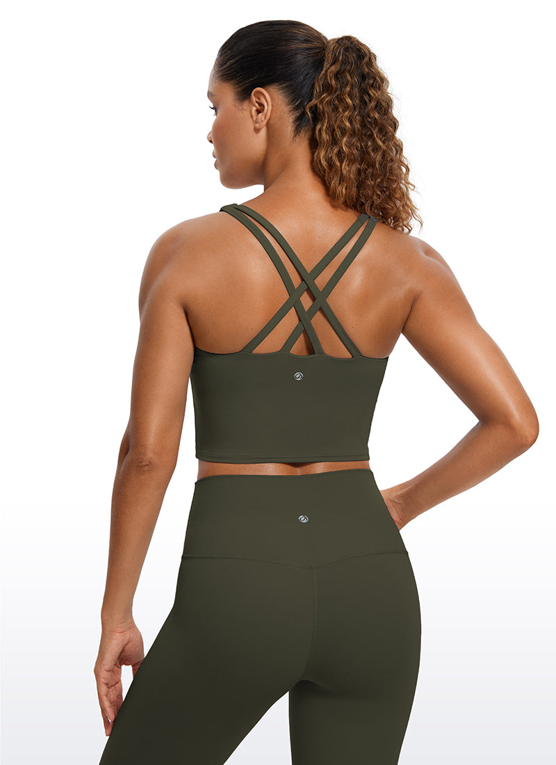 CRZ YOGA Womens Butterluxe Strappy Longline Criss Cross Sports Bra Olive Green