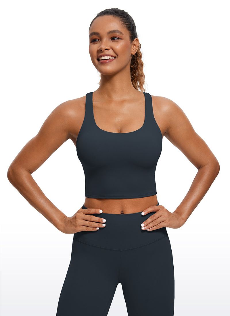 CRZ YOGA Womens Butterluxe Strappy Longline Criss Cross Sports Bra True Navy