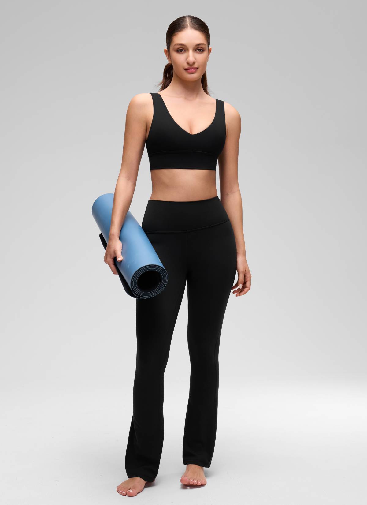 CRZ YOGA Women's Light Support Butterluxe Yoga Bra Longline U back V Neck Black