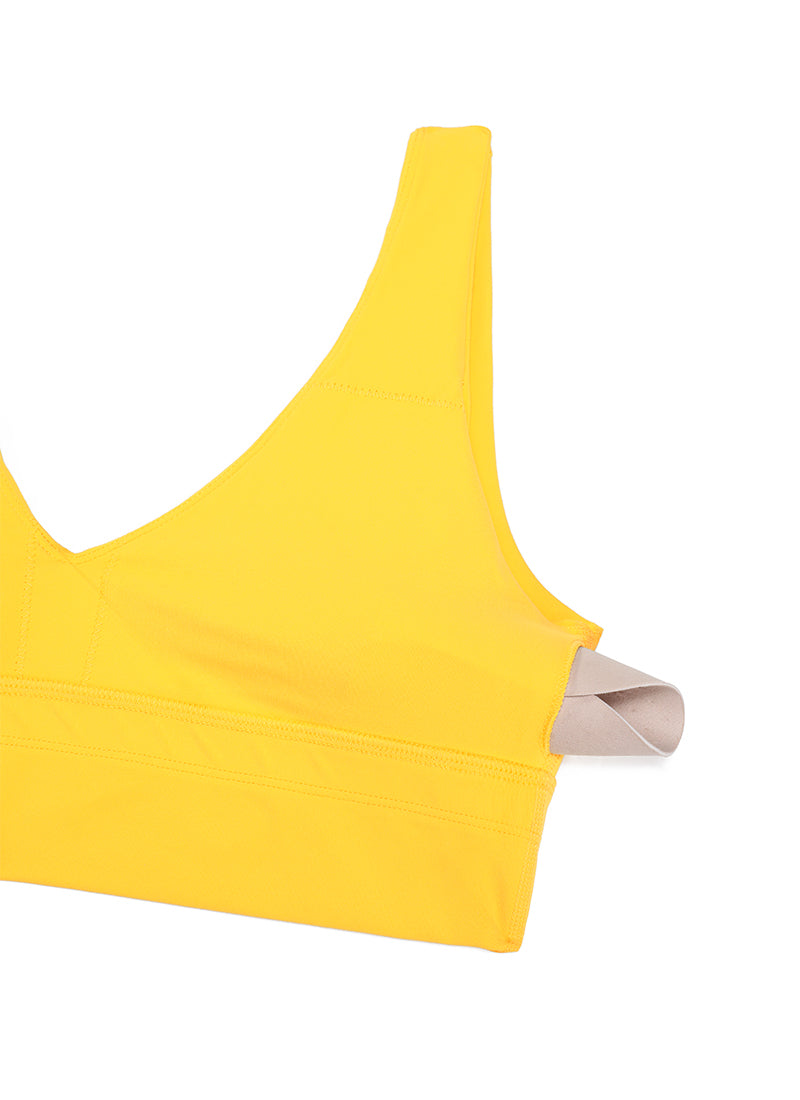 CRZ YOGA Women's Light Support Butterluxe Yoga Bra Longline U back V Neck High Visibility Yellow