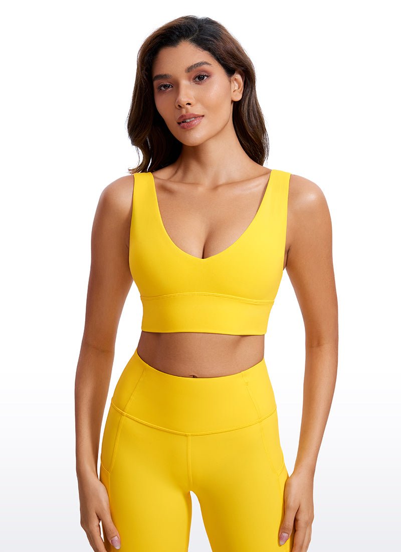 CRZ YOGA Women's Light Support Butterluxe Yoga Bra Longline U back V Neck High Visibility Yellow