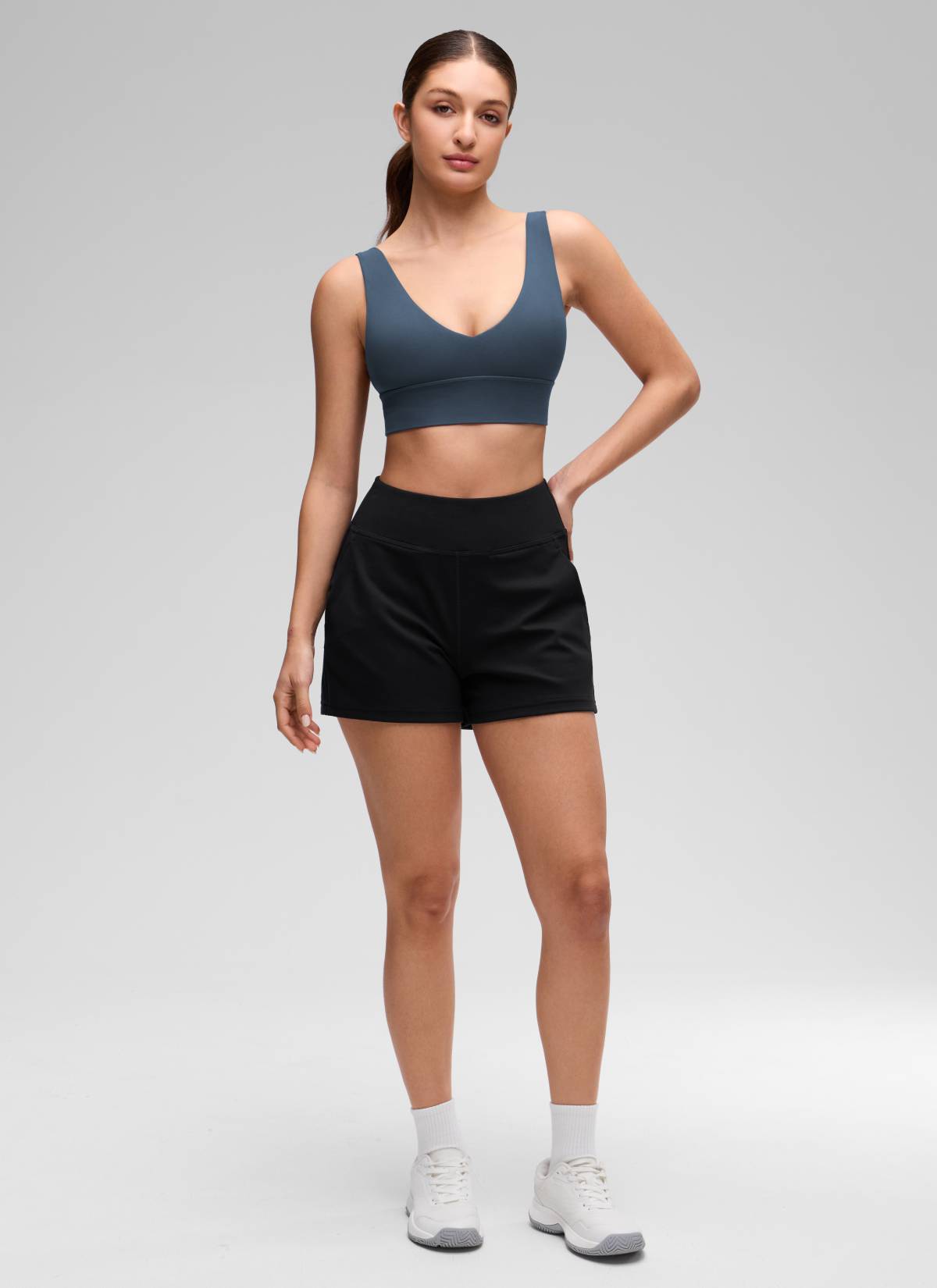 CRZ YOGA Women's Light Support Butterluxe Yoga Bra Longline U back V Neck Stelindigo