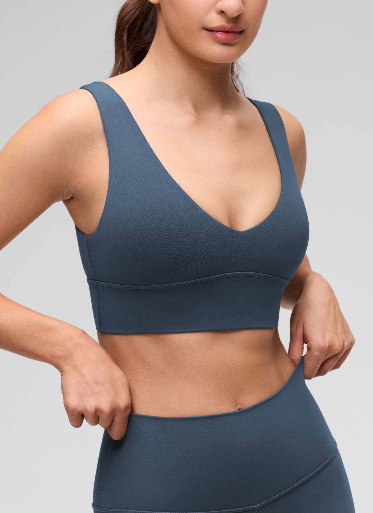 CRZ YOGA Women's Light Support Butterluxe Yoga Bra Longline U back V Neck Stelindigo