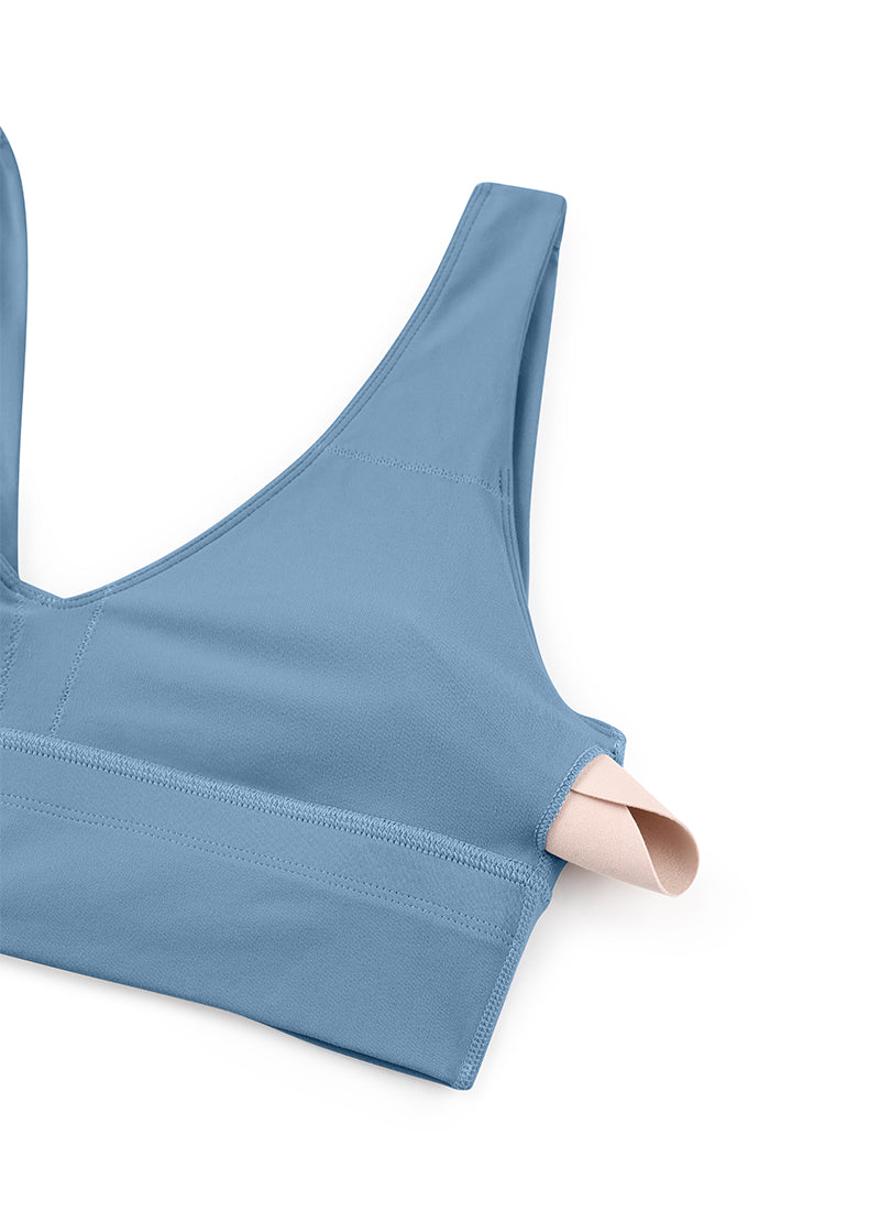 CRZ YOGA Women's Light Support Butterluxe Yoga Bra Longline U back V Neck Universe Blue