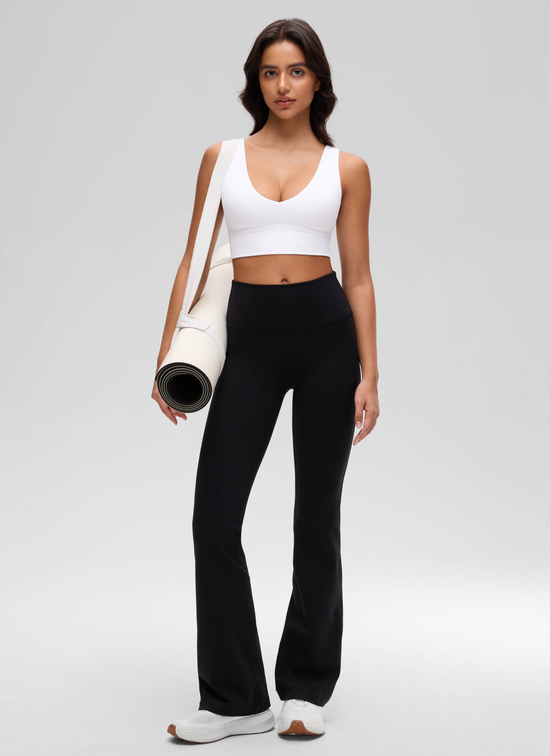CRZ YOGA Women's Light Support Butterluxe Yoga Bra Longline U back V Neck White