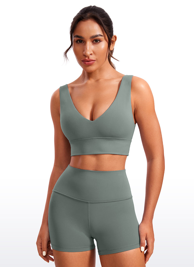 CRZ YOGA Women's Light Support Butterluxe Yoga Bra Longline U back V Neck Grey Sage