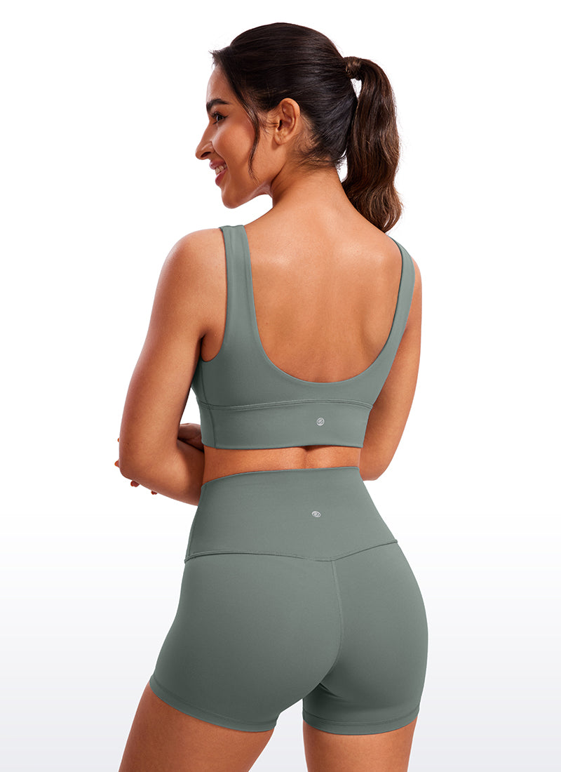 CRZ YOGA Women's Light Support Butterluxe Yoga Bra Longline U back V Neck Grey Sage