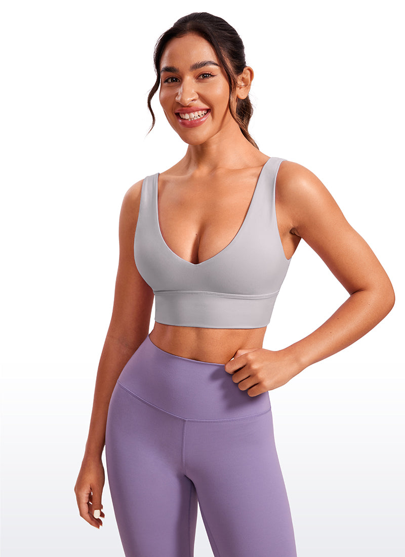 CRZ YOGA Women's Light Support Butterluxe Yoga Bra Longline U back V Neck Gull Gray