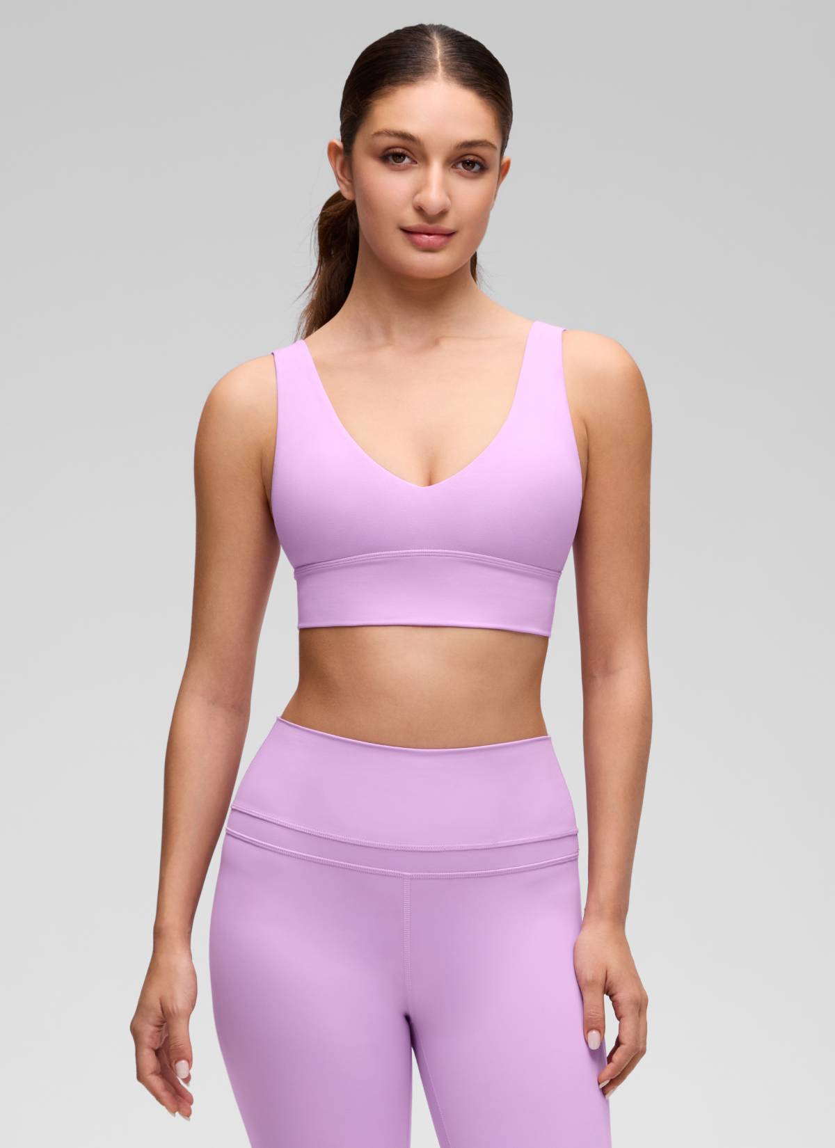 CRZ YOGA Women's Light Support Butterluxe Yoga Bra Longline U back V Neck Lilac