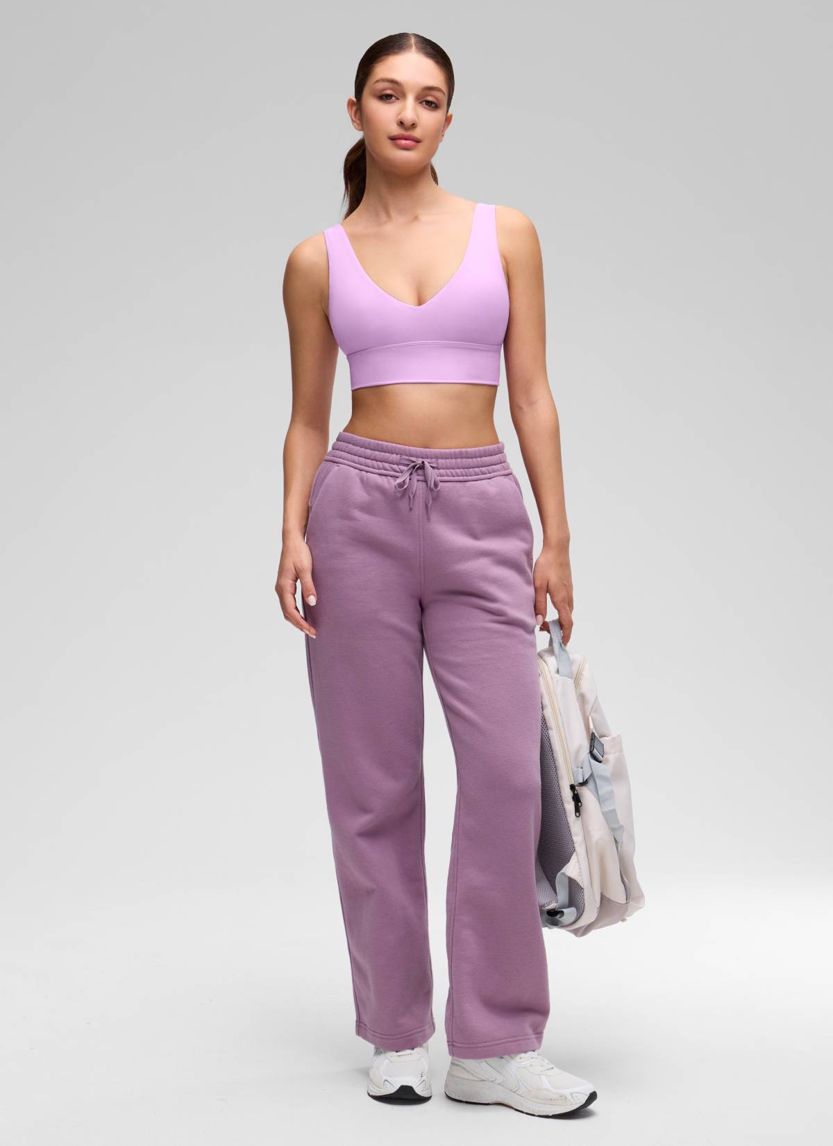 CRZ YOGA Women's Light Support Butterluxe Yoga Bra Longline U back V Neck Lilac