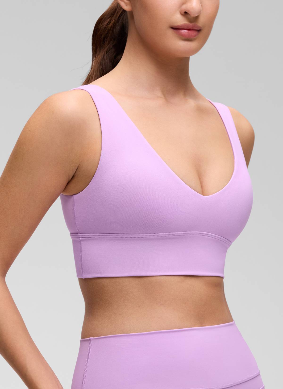 CRZ YOGA Women's Light Support Butterluxe Yoga Bra Longline U back V Neck Lilac