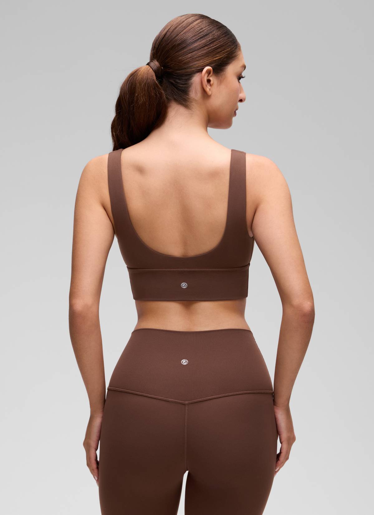CRZ YOGA Women's Light Support Butterluxe Yoga Bra Longline U back V Neck Coffee Brown