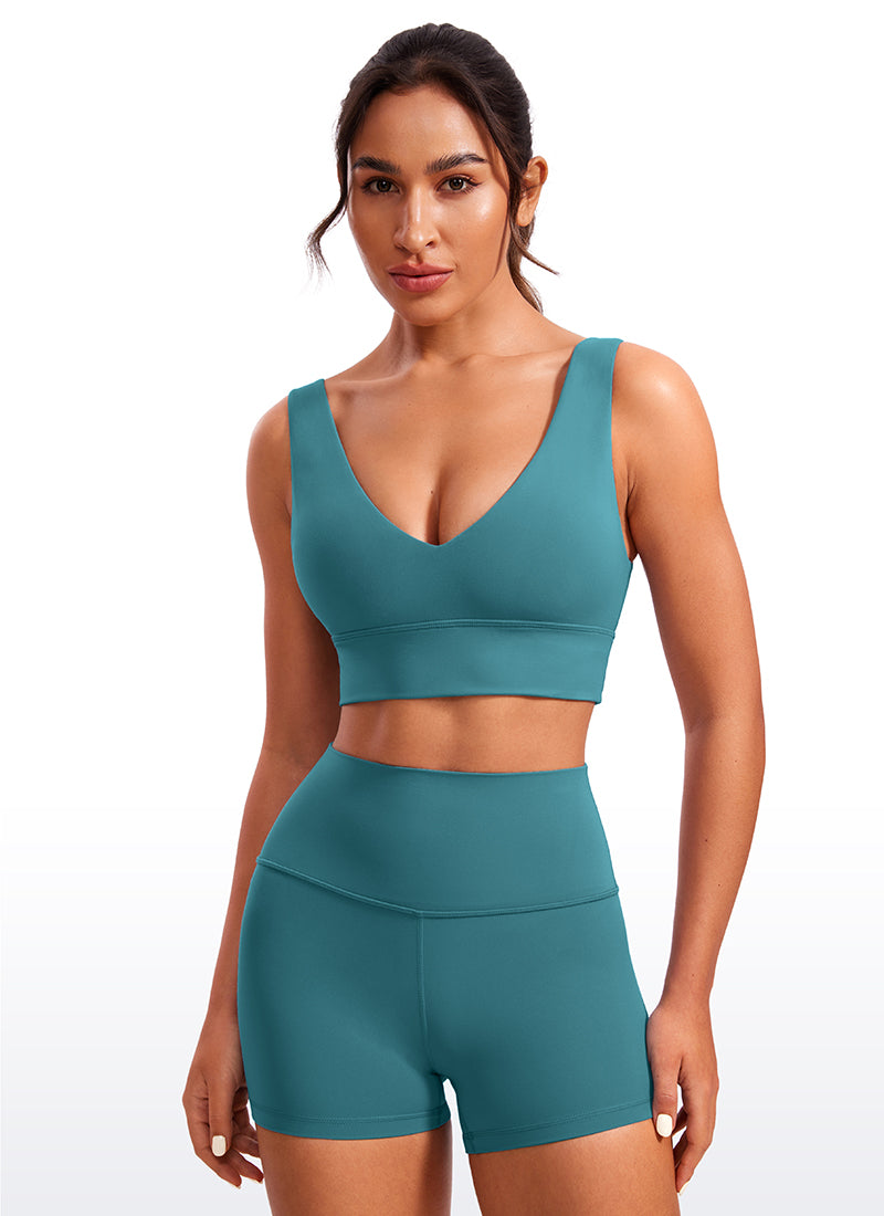 CRZ YOGA Women's Light Support Butterluxe Yoga Bra Longline U back V Neck Green Jade