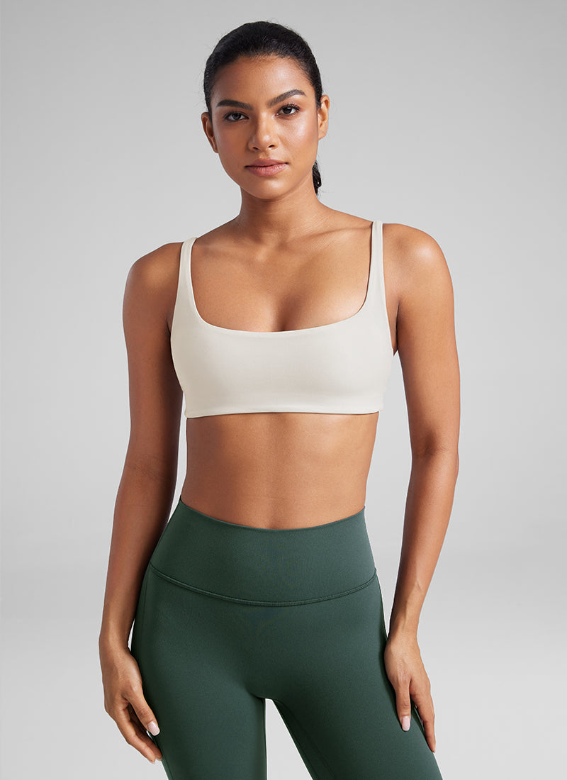 CRZ YOGA Women Butterluxe Square Neck Cami Padded Mini Bra Milky White