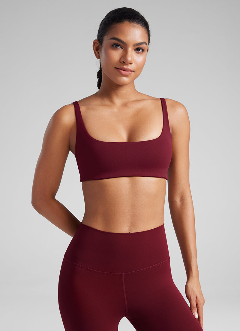 CRZ YOGA Women Butterluxe Square Neck Cami Padded Mini Bra Red Merlot