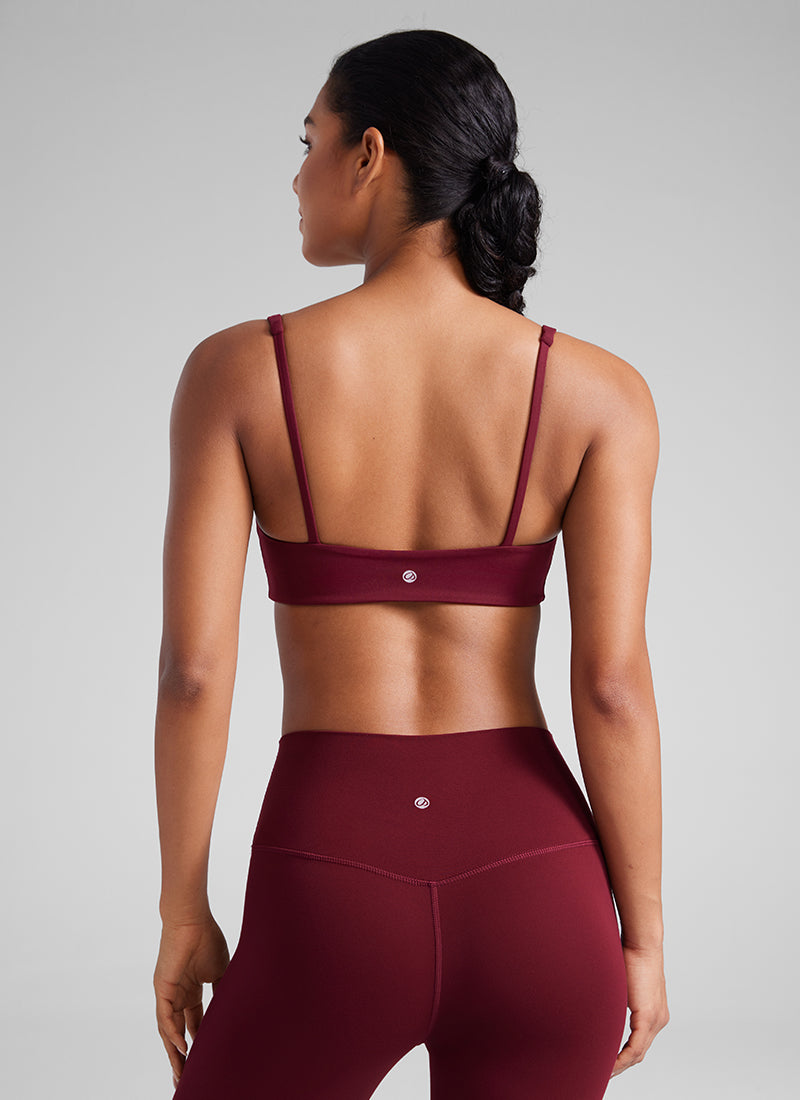 CRZ YOGA Women Butterluxe Square Neck Cami Padded Mini Bra Red Merlot