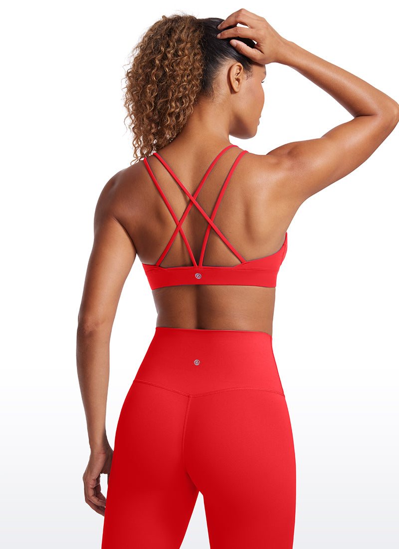CRZ YOGA Women's Light Support Butterluxe Yoga Bra Strappy back Deep Red