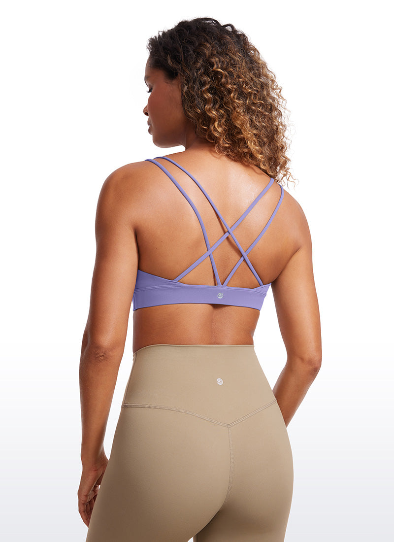 CRZ YOGA Women's Light Support Butterluxe Yoga Bra Strappy back Dark Lavender Purple